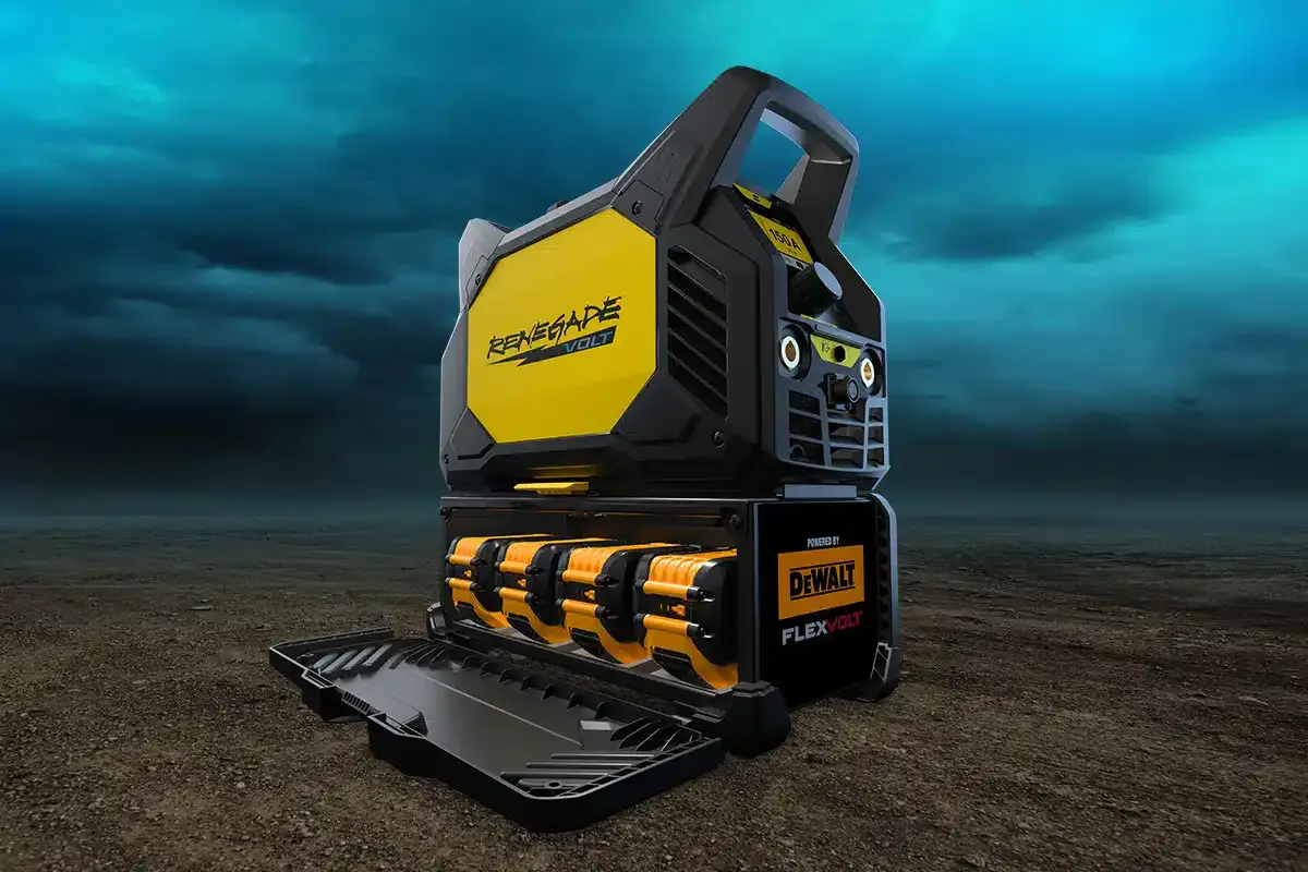 ESAB Renegade VOLT ES 200i battery-powered welder with DeWalt FLEXVOLT batteries