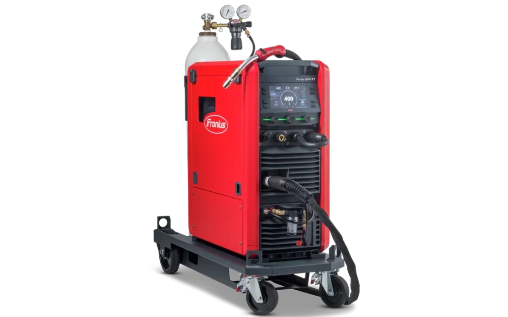 Fronius Fortis 400 XT compact welding machine on a trolley with a gas cylinder